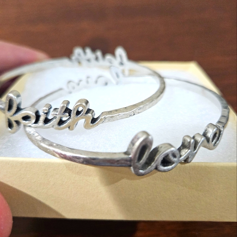 9" Faith/Love Antiqued Silver bangles